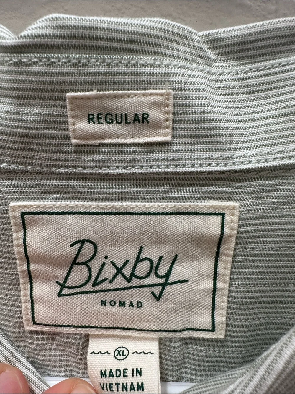 Bixby‎ Nomad Mens XL Regular Fit Long Sleeve Button Down Shirt Green Stripe Slub